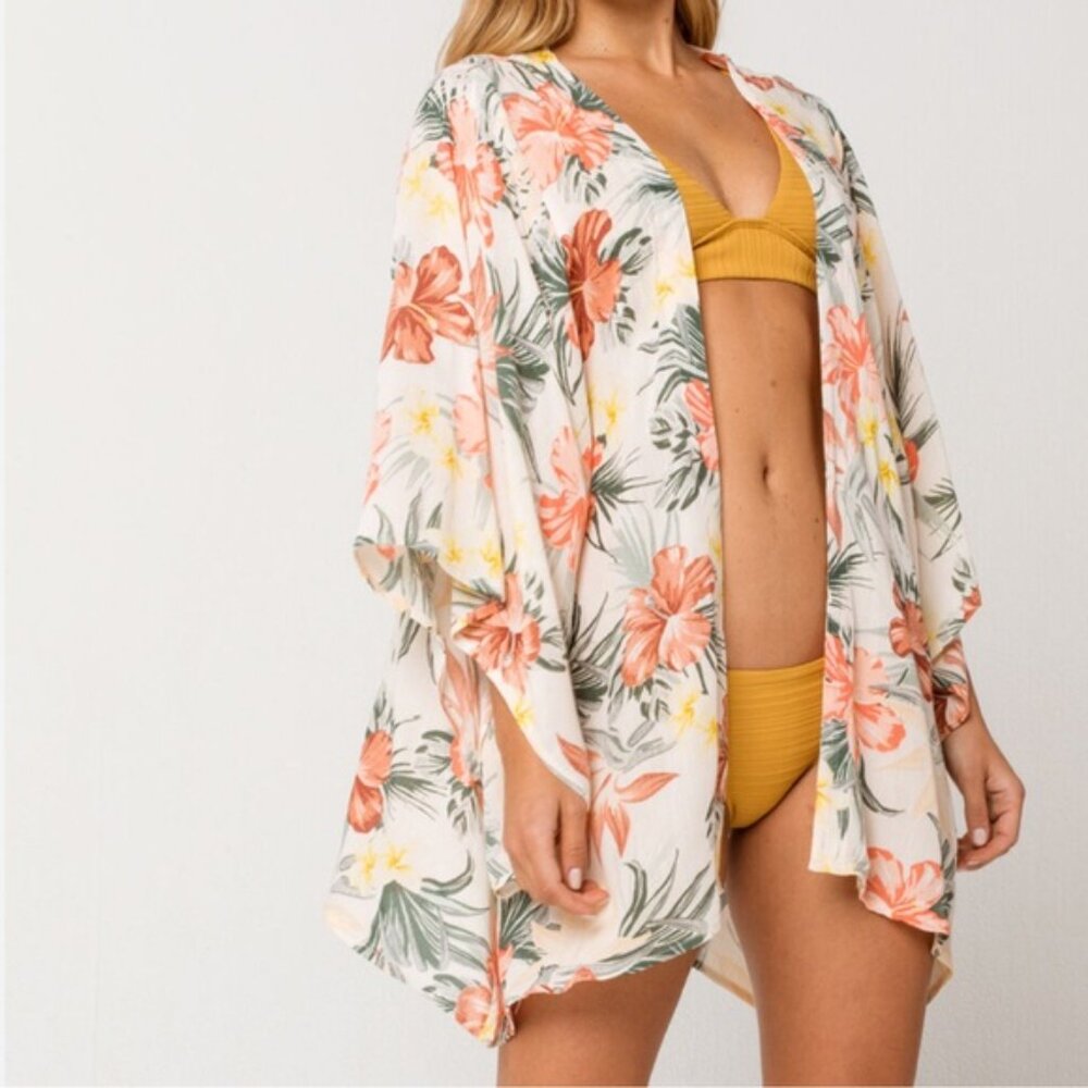 RIPCURL womens size medium M Anini Beach palm floral beach swim cover up kimono